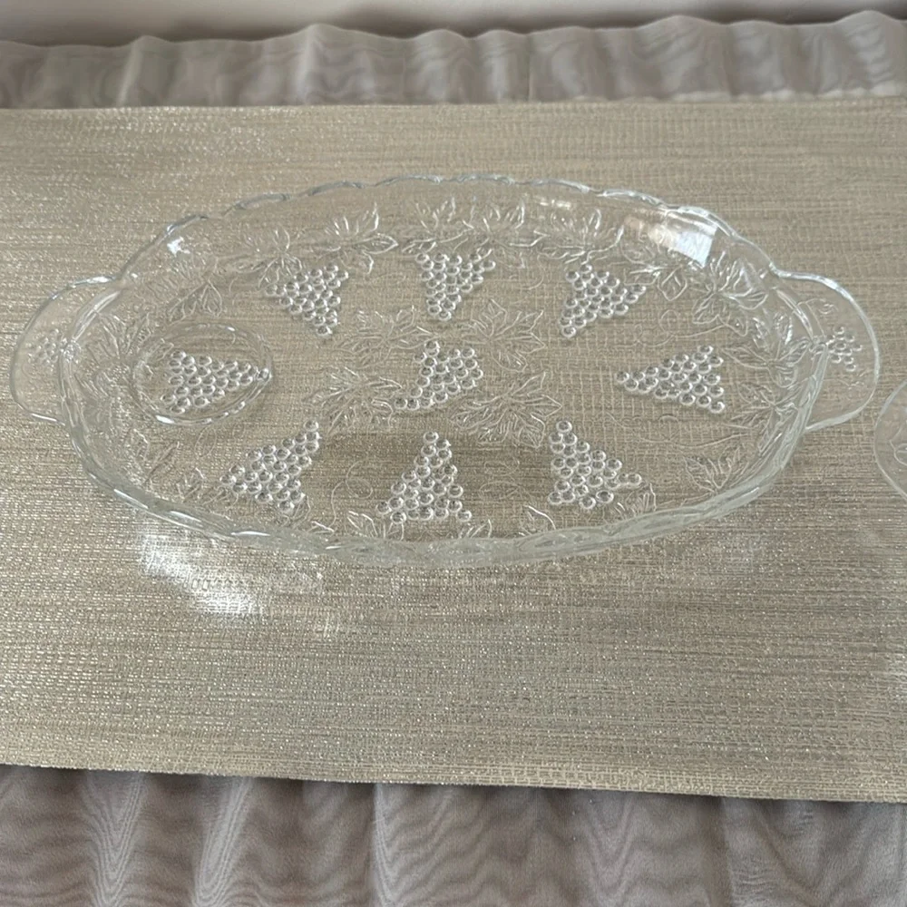 Vintage Depression Glass Plates with Grape and Leaf Design Set of 2